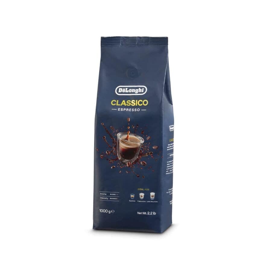 De'Longhi Classico Espresso Coffee Beans - 1kg - Medium Roast - 50% Arabica & 50% Robusta Blend - Rich Aroma with Notes of Cocoa & Caramel - Model DLSC616