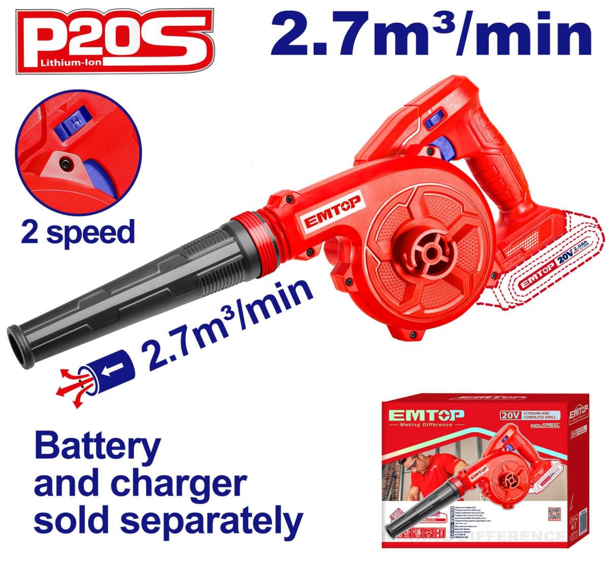 EMTOP Cordless Blower 20V ELAB20058