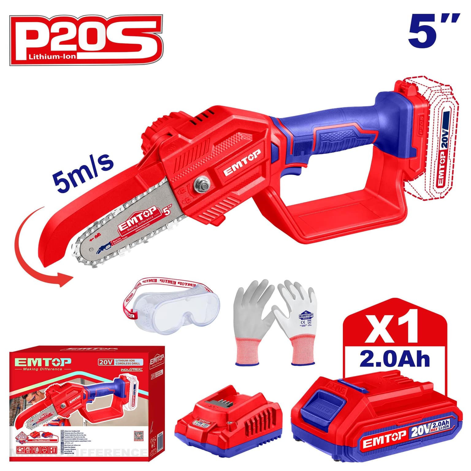 EMTOP ELGA20581 20V Cordless Pruning Saw
