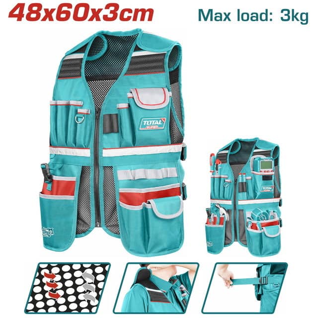 Total TTVT16025 Tool Vest 17-Pocket Utility Work Vest