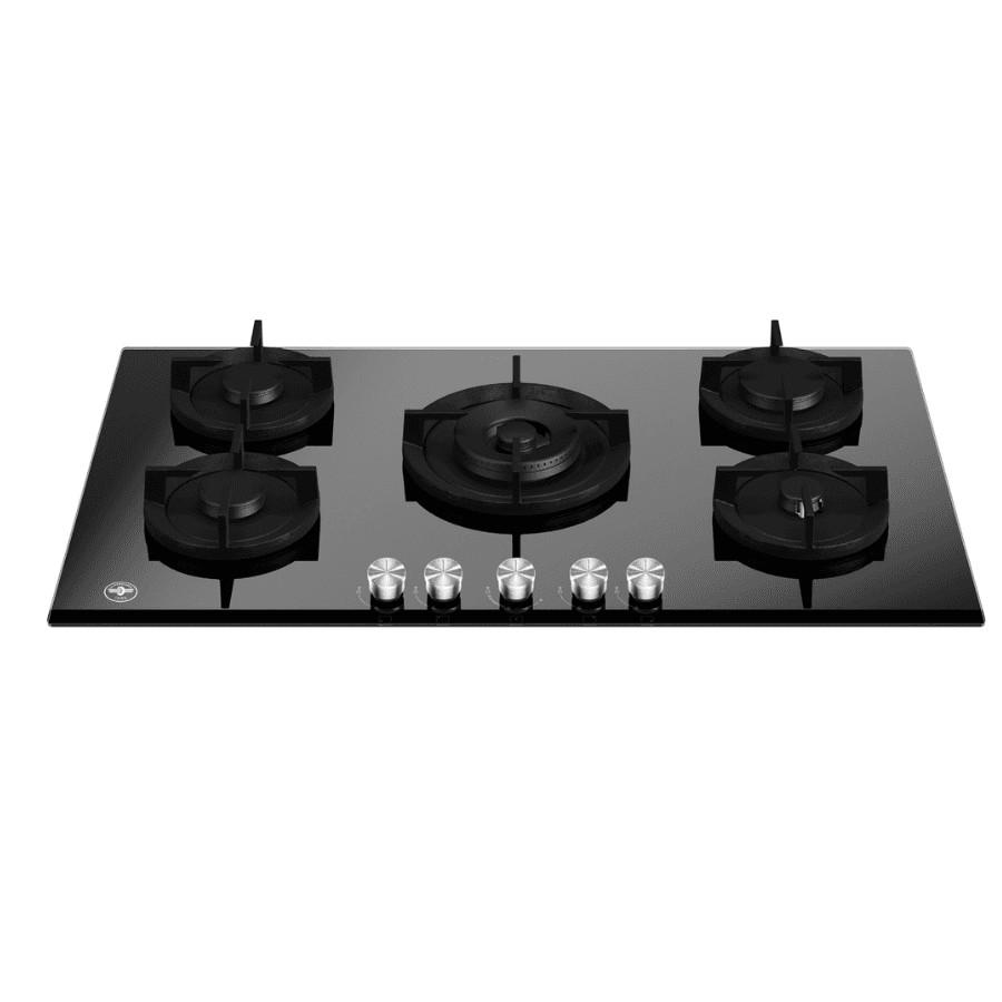 La Germania Built-in Gas on Glass Hob 90cm - 5 Burners with Central Dual Wok & Cast Iron Supports