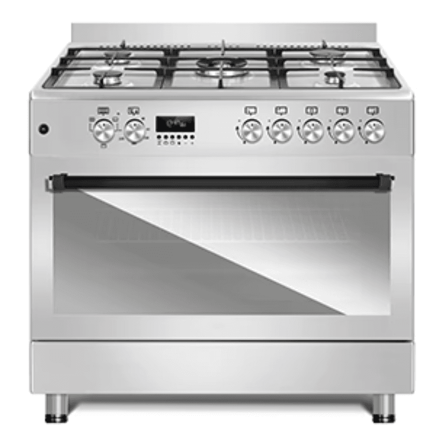 Conti Gas Cooker 90cm - 5 Burners, Full Stainless Steel, Full Safety, Cast Iron Support with Rotisserie Grill & Auto Ignition