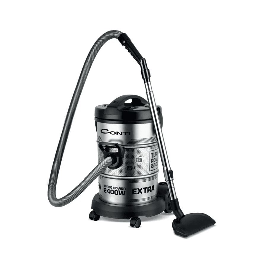 Conti Metal Drum Vacuum Cleaner 2400W (Dry Only) - Powerful Suction with 25L Capacity, Blower Function, and Multi-Filtration System