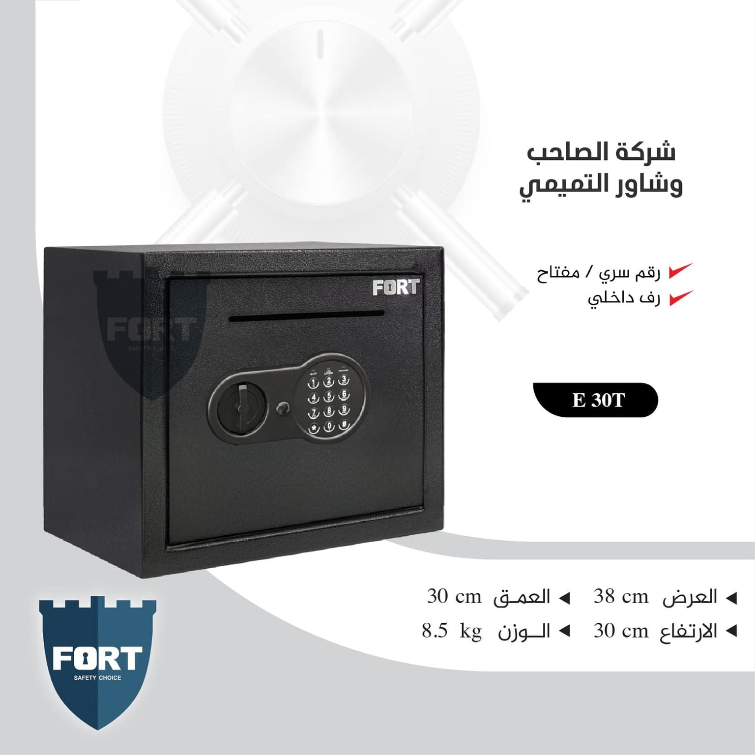 FORT E 30T Digital Steel Safe with Deposit Slot - 8.5kg Security Safe with Electronic PIN, Internal Shelf, and Emergency Keys (W38 x D30 x H30 cm)