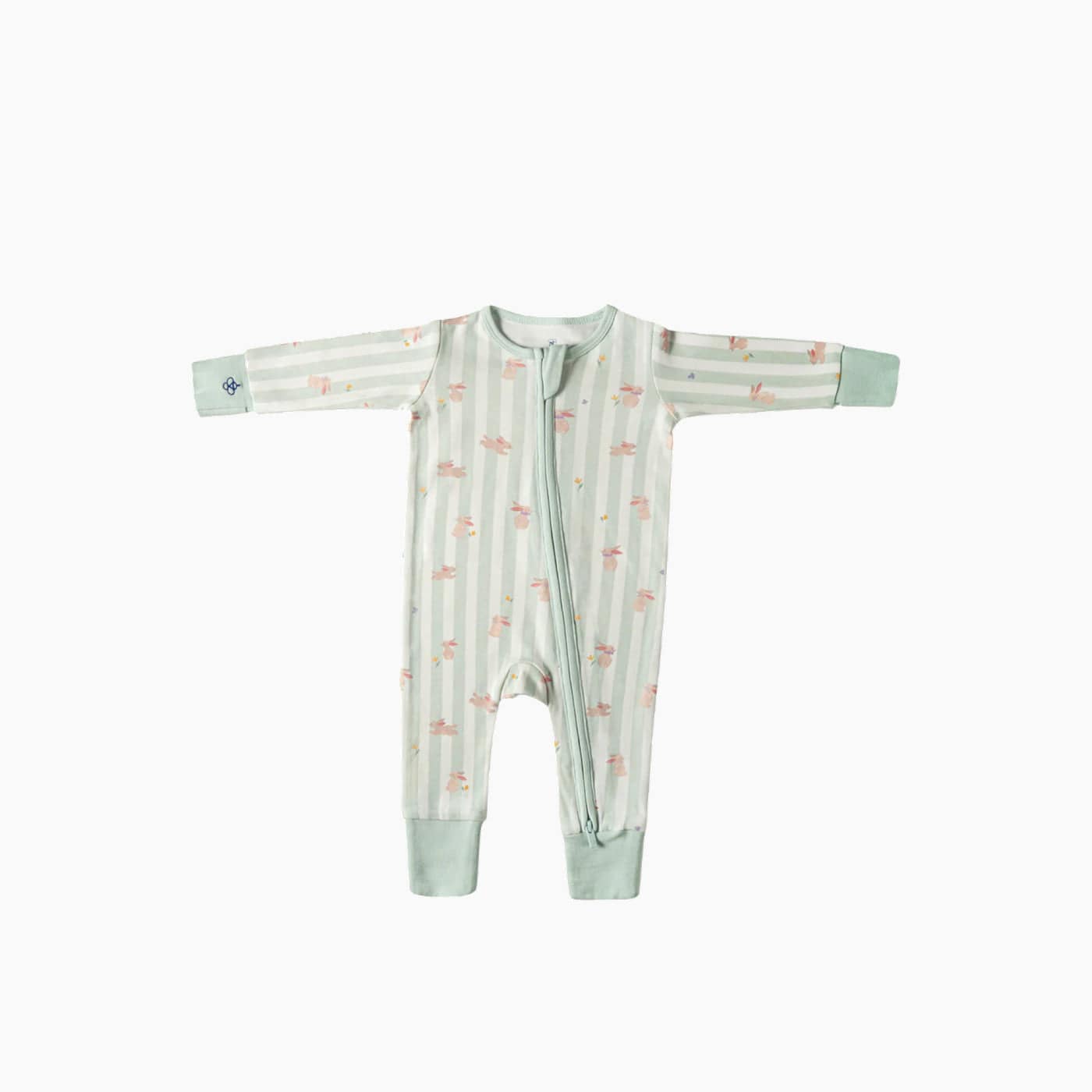 Snugbeenightwear Meadow hop cotton sleepsuit with playful bunnies