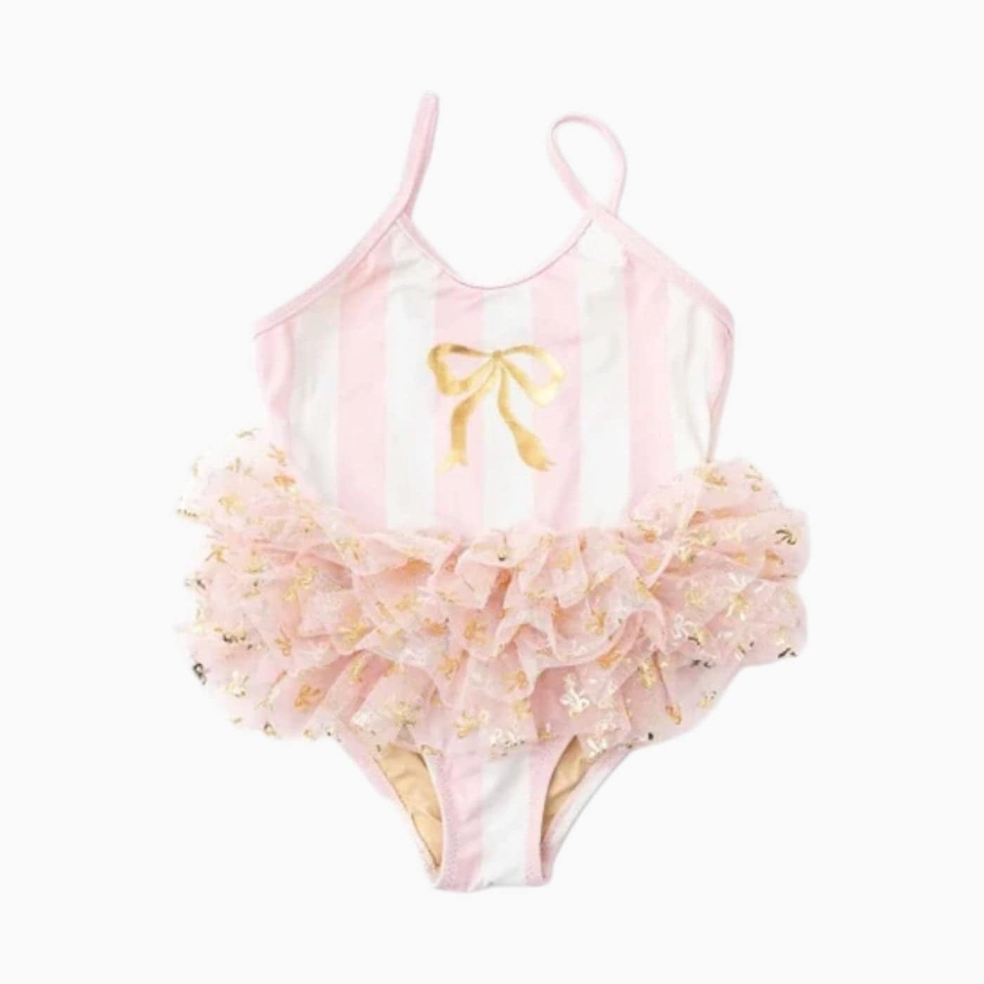 Shade Critters Blush Bow Stripe Girls Skirted One Piece