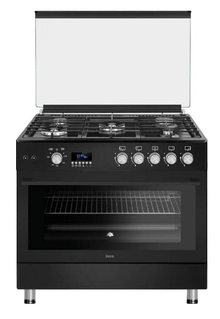 Ferre Gas Oven Full Safety, Digital Timer, 2Fan, 90*60 Cm, 2Turbo, 3Normal Burners, Black