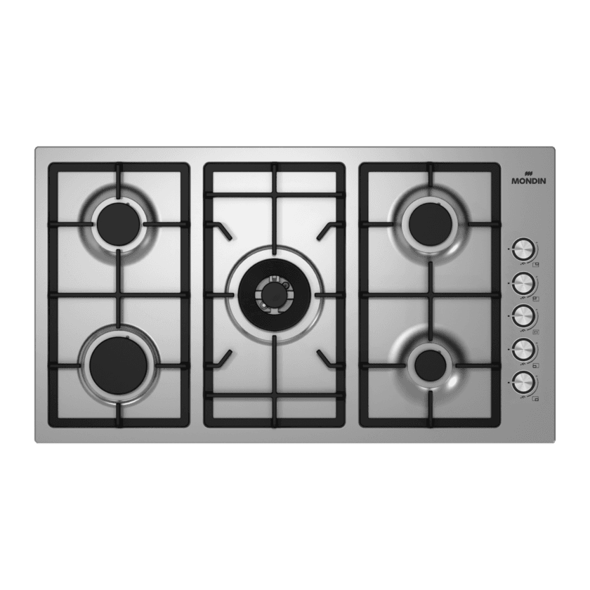 Mondin Gas Built in Hob, Cast Iron with Safety, 90Cm, Stainless Steel