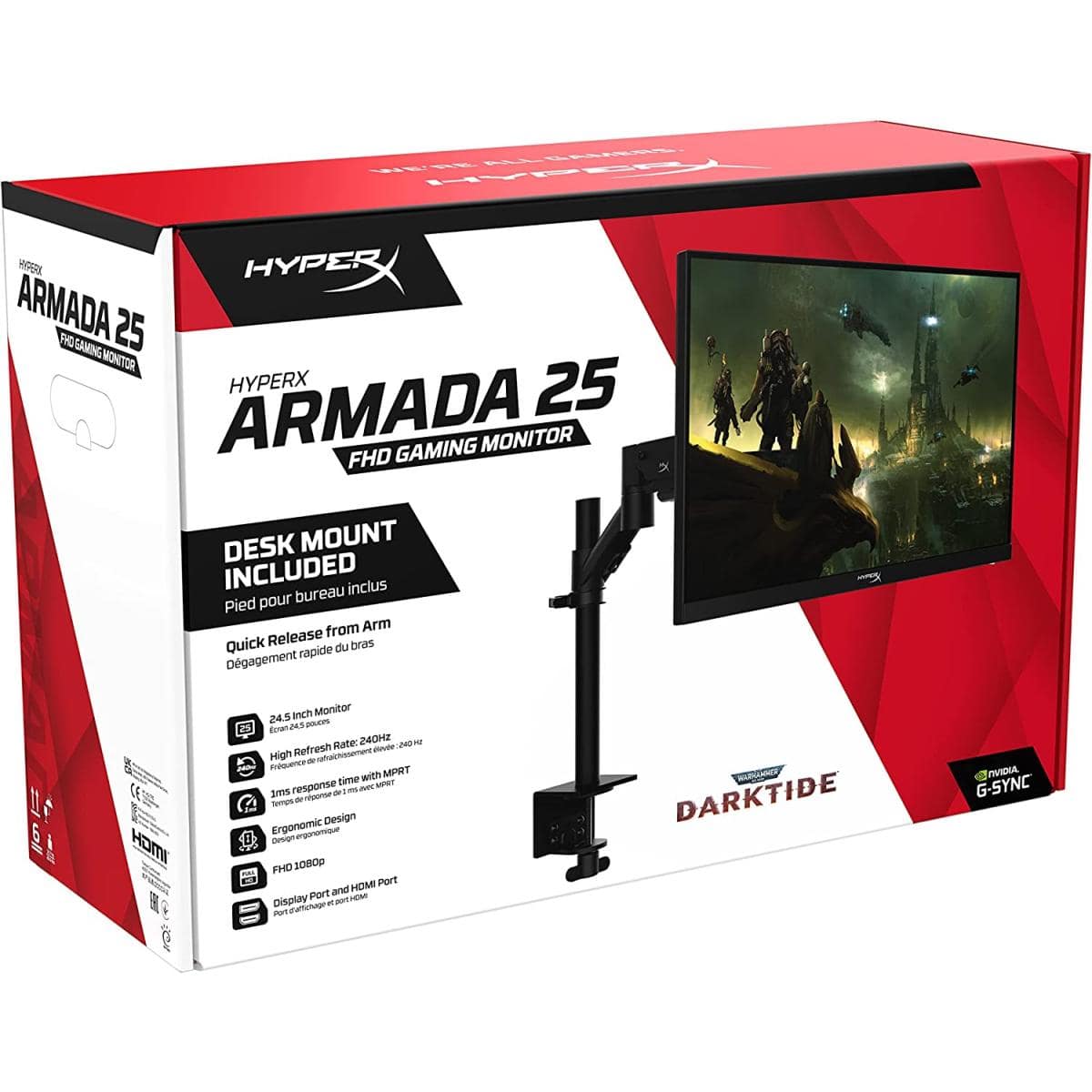 HyperX Armada 25 IPS Full HD 240Hz Refresh Rate 1ms Response Time NVIDIA G-SYNC Compatible w/ Desk Mount