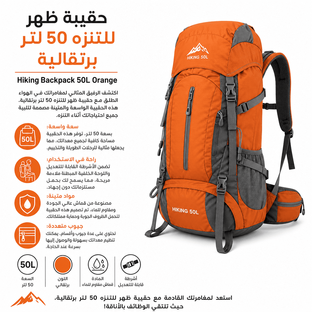 Hiking Backpack 50L Orange