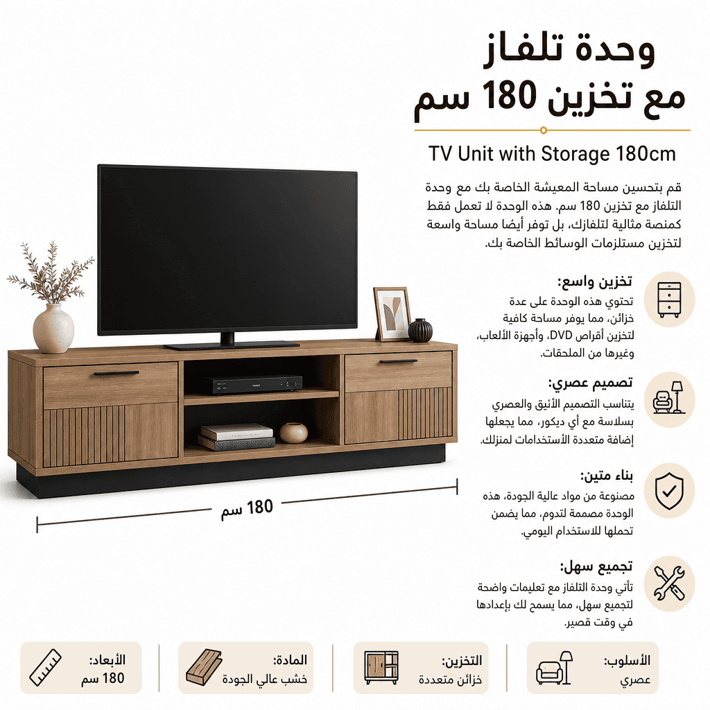 TV Unit with Storage 180cm