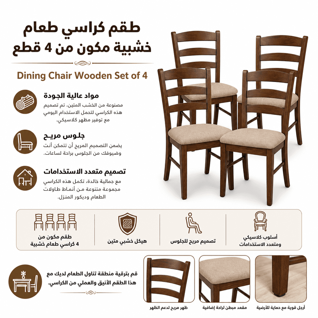 Dining Chair Wooden Set of 4
