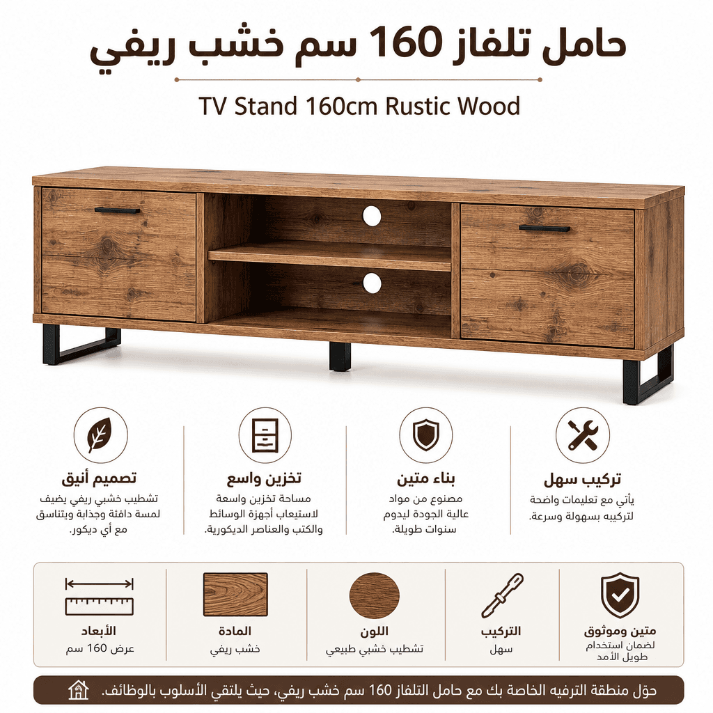 TV Stand 160cm Rustic Wood