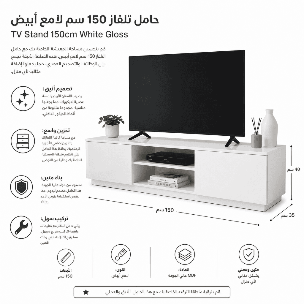 TV Stand 150cm White Gloss