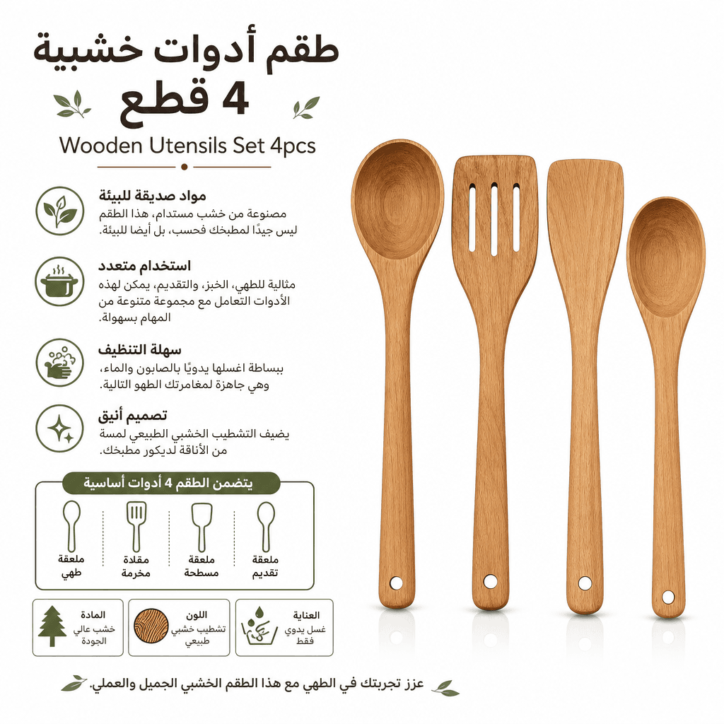 Wooden Utensils Set 4pcs