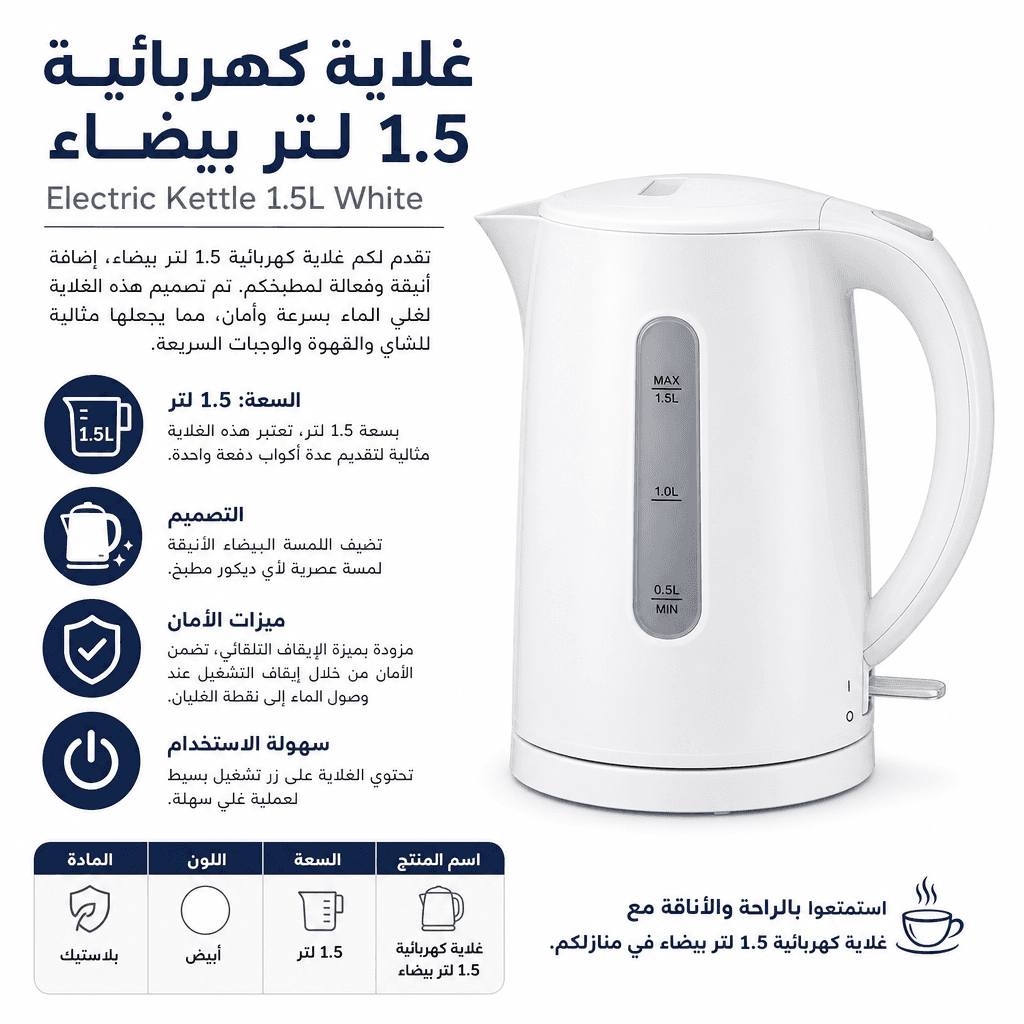 Electric Kettle 1.5L White