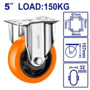 EMTOP EMJL2351 5inch Fixed Caster Wheel – Orange product image