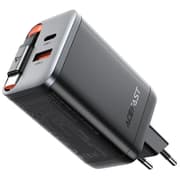 Acefast A111 67W GaN Wall Charger with Built-in Retractable USB-C Cable (80cm), 3-Port Fast Charging (2x USB-C + 1x USB-A), Desktop Power Adapter for MacBook, iPhone, and Samsung - Black product image