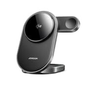 Joyroom JR-W17 3-in-1 Magnetic Wireless Charging Station - 15W Fast Charge - Foldable Stand with Dustproof Cover - Charging for iPhone, Apple Watch, and AirPods - Black product image