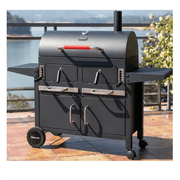 Extra Large Professional Garden Charcoal Grill - Matt Black, Featuring Chimney, Foldable Side Tables, and Storage Cabinet product image