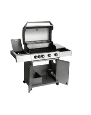 Premium 5-Burner Gas Grill + Side Burner + Infrared Back Burner - Tempered Glass Front, Matt Black, with Roaster Motor Kit product image