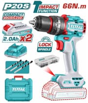Total TIDLI20668E Industrial Lithium-Ion Impact Drill - 20V - 66Nm Torque - Brushless Motor - Includes 2x 2.0Ah Batteries and Fast Charger - Professional Cordless Hammer Drill product image