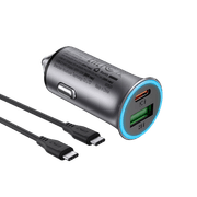 Acefast B8 95W Dual Port Car Charger Kit, Includes 1.2m 100W USB-C to USB-C Cable, 65W PD Laptop Charge + 30W USB-A QC3.0, Zinc Alloy Fast Car Adapter - Black product image