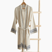 H Living Lola Cotton & Linen Peshtemal Bathrobe Beige - Navy Blue product image