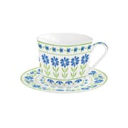طقم فنجان شاي وصحن 370 مل من Easy Life Flowers Garden - أزرق وأخضر product image