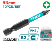 مجموعة رؤوس مفكات تأثير TOTAL PH2 50 مم - 10 قطع فولاذ S2 مع منطقة صدمة product image