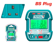 TOTAL LCD Socket Tester with RCD Function – BS Plug, 90–250V AC, Seven Test Modes, Backlit Display (TESST30012) product image