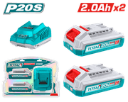 طقم بطاريتين Total 20 فولت 2 أمبير مع شاحن بسرعات شحن عالية خفيف الوزن من Total product image