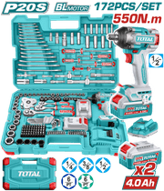 Total THKTHP41728 Cordless Drill Box 20V 550Nm with 2 Batteries 4Ah and Tool Box Set 172 Pieces product image