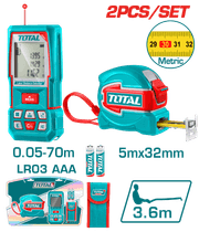 مجموعة أدوات قياس المسافات بالليزر من TOTAL مدى 70 متر مع شريط قياس 5 متر product image