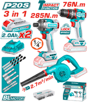 طقم TOTAL اللاسلكي 20 فولت مكون من 3 قطع لمثقاب تأثير وسائق مميز product image