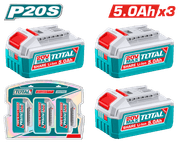 طقم بطاريات توتال 20 فولت 5 أمبير عدد 3 ليثيوم أيون مع مؤشر LED وأداة P20S من total product image