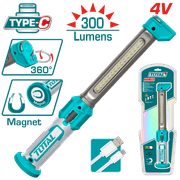 TOTAL Cordless Rechargeable Work Lamp – 300 Lumens, Magnetic Base, USB Charging (TWLI043006) product image