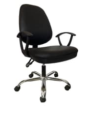 كرسي سكرتاريا عريض من الجلد الأسود الفاخر قاعدة كروم product image