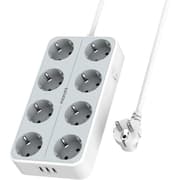 Promate PowerCord8EU-2M Premium 11-in-1 Power Socket 8x 4000W AC Sockets 3x USB Intellicharge Ports 2m Cable - White product image