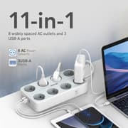 Promate PowerCord8EU-4M Premium 11-in-1 Power Socket 8x 4000W AC Sockets 3x USB Intellicharge Ports 4m Cable - White product image