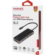 Promate PrimeHub-Pro 11 In 1 Type-C Adapter 100W USB-C Power Delivery 4K HDMI, VGA Port, RJ45 Port, AUX, TF/SD Card Slot & 4 USB product image