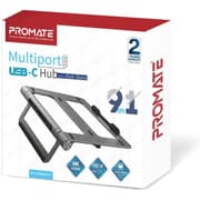 Promate Aluminum Laptop Stand 9-in-1 USB-C Hub Detachable 100W USB-C Power Delivery 4K HDMI Port 1Gbps Ethernet Port 2xUSB 3.0 Ports & MicroSD Slot product image