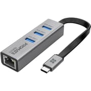 Promate GigaHub-C USB-C to Ethernet Adapter Hub Aluminum USB-C Hub to 10/100/1000Mbps Ethernet Port 5 Gbps Sync Charge 3x USB 3.0 Ports product image