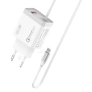 Promate ICharge-PDQC3 iPhone Wall Fast Charging 20W Power 1.5m Lightning Cable w/ Quick Charge 3.0 Port EU Outlet - White product image