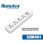 Huntkey SZM401 Universal Power Strip 4x Outlet AC 220-240V Surge Protector 1.5M - White product image