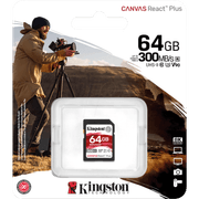 Kingston 64GB SDXC Canvas React Plus 300MB/s Read For UHS-II 4K/8K Professional Cinema Cameras product image