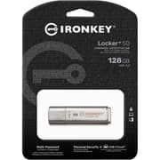 Kingston Ironkey Locker+ 50 128GB Encrypted Flash Drive USB 3.2 XTS-AES Protection Multi-Password Security Options Automatic Cloud Backup Metal Casing product image
