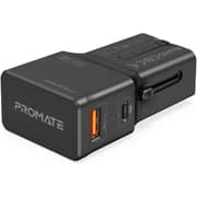 Promate TriPlug-PD20 Universal Compact 20W Travel Adapter Fast Charge 3.0 US/UK/EU/AU Plug Stylish Sliding Design - Black product image