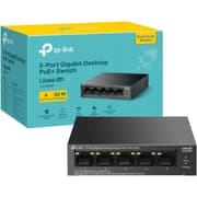TP-Link LS105GP 5-Port Gigabit Desktop Switch with 4-Port PoE+ up to 10 Gbps 65W PoE Desktop or Wall-Mounting Design Metal Case product image