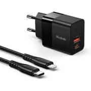 Mcdodo CH-1952 USB + USB-C wall charger, 20W + USB-C to Lightning cable (black) product image